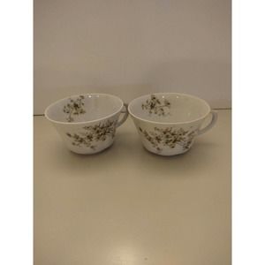 2 Vintage Limoge Berret Australia Teacups White with Floral Pattern Gold trim